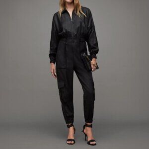 ALLSAINTS Freda Relaxed Fit Coated Jumpsuit Cargo Pockets Full-length Leg NWT